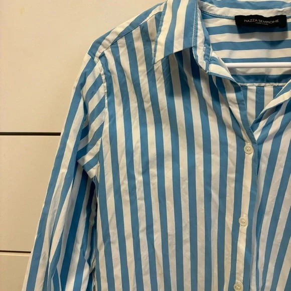 Piazza Sempione Blue & White Mens Stripe Button Down - Picture 4 of 6